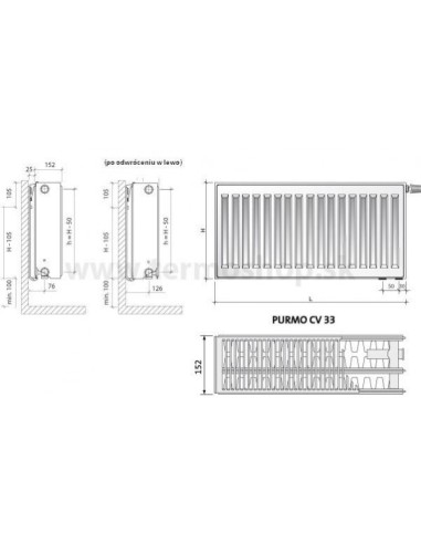 Grzejnik Purmo Ventil Compact CV33 600x1400 z dolnym podłączeniem