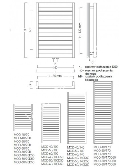 Grzejnik łazienkowy Instal Projekt Modo 400x715 MOD-40/70