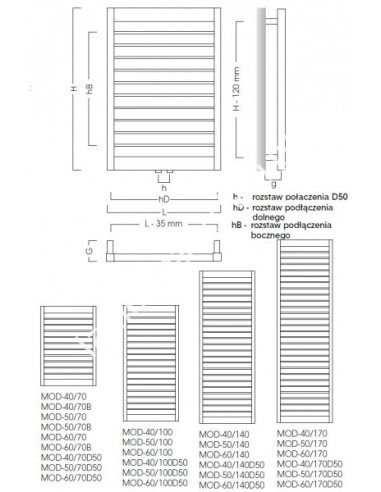 Grzejnik łazienkowy Instal Projekt Modo 400x715 MOD-40/70