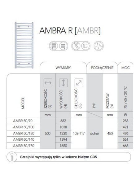 Grzejnik łazienkowy Instal Projekt Ambra R 500x682 AMBR-50.70