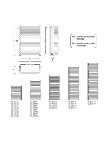 Grzejnik łazienkowy Instal Projekt Standard 300x686  GŁ-30/70
