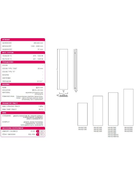 Grzejnik łazienkowy Instal Projekt Inventio 380x1200 INV-40/120E