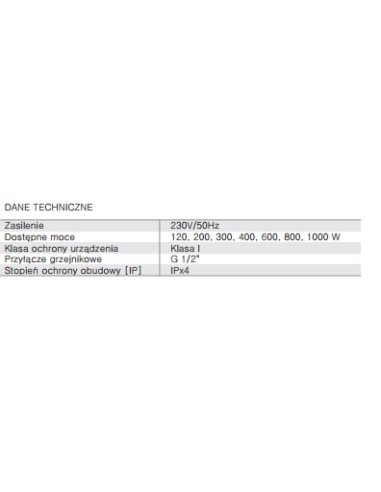 Terma Technologie Grzałka MOA 120 W biała kabel prosty z wtyczką WEMOA01F916W