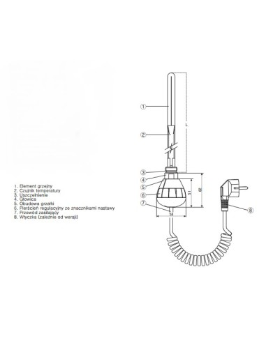 Terma Technologie Grzałka REG 3 120 W biała kabel prosty z wtyczką WER3G01B916W Terma Technologie Grzałka REG 3 120 W biała kabel prosty z wtyczką WER3G01B916W