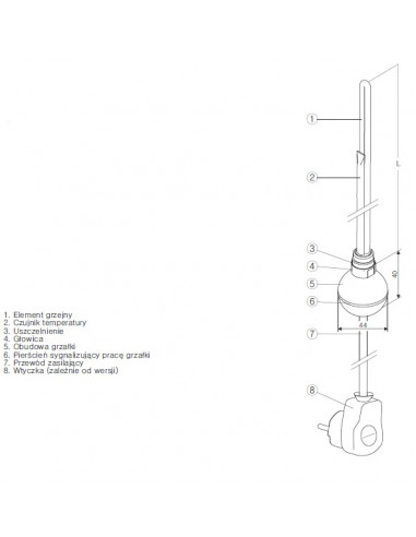 Terma Technologie Grzałka REG 2 120 W biała kabel prosty z wtyczką WER2G01B916W Terma Technologie Grzałka REG 2 120 W biała kabel prosty z wtyczką WER2G01B916W