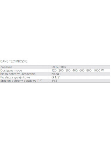 Terma Technologie Grzałka REG 2 120 W biała kabel prosty z wtyczką WER2G01B916W