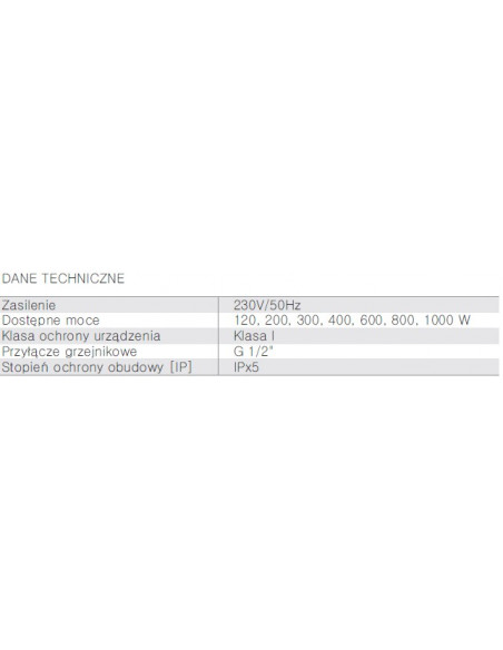Terma Technologie Grzałka REG 2 120 W biała kabel prosty z wtyczką WER2G01B916W