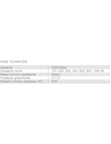 Terma Technologie Grzałka REG 2 120 W biała kabel prosty z wtyczką WER2G01B916W