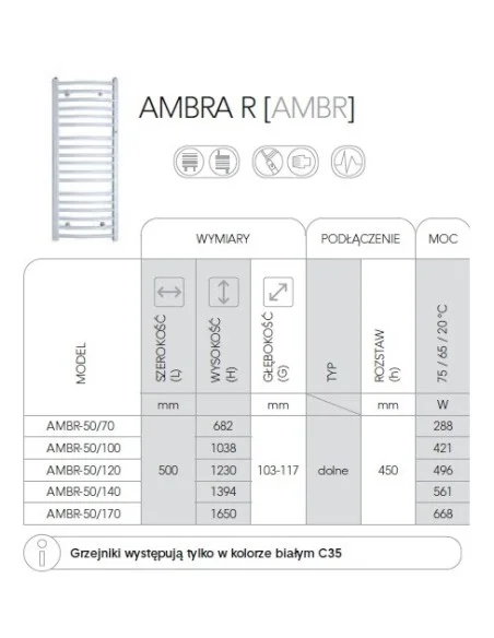 Grzejnik łazienkowy Instal Projekt Ambra R 500x682 AMBR-50.70