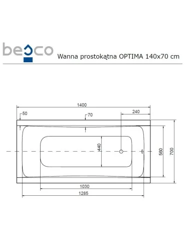 Wanna prostokątna Besco Optima 140x70