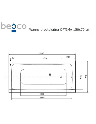 Wanna prostokątna Besco Optima 140x70