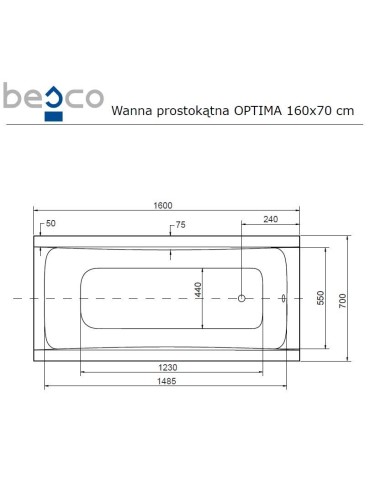 Wanna prostokątna Besco Optima 160x70