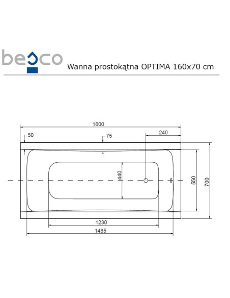 Wanna prostokątna Besco Optima 160x70