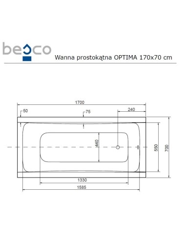 Wanna prostokątna Besco Optima 160x70