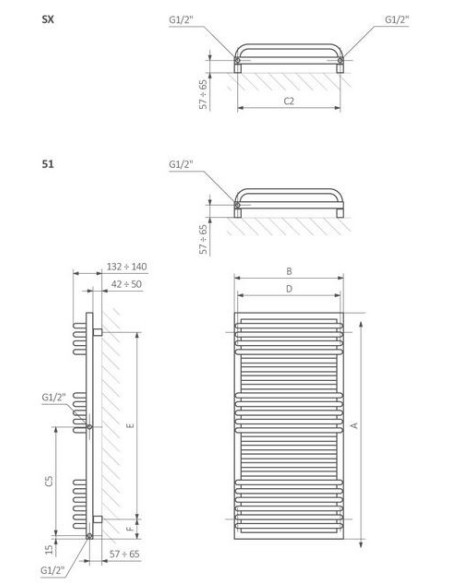 Terma terchnologie POC 2 grzejnik łazienkowy 600x450 WGZUL 060045 