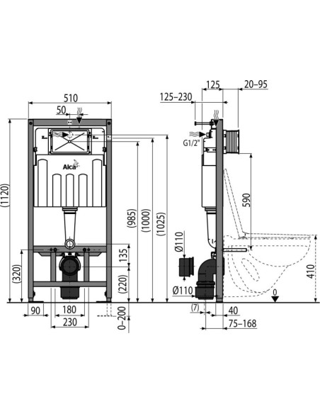 Alcaplast Sádromodul - Podtynkowy system instalacyjny do suchej zabudowy (karton-gips)(wysokość zabudowy 1,2 m)  AM101/1120