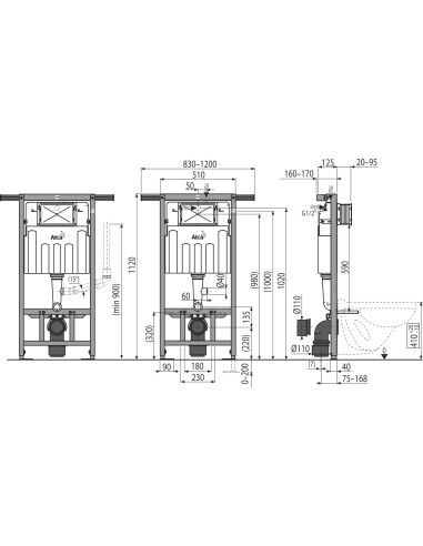 Alcaplast Jádromodul - Podtynkowy system instalacyjny z wentylacją do suchej zabudowy AM102/1120V