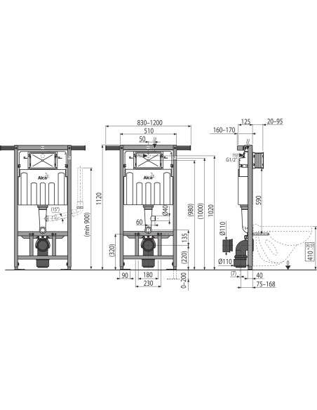 Alcaplast Jádromodul - Podtynkowy system instalacyjny z wentylacją do suchej zabudowy AM102/1120V