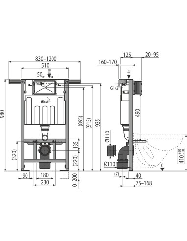 Alcaplast Jádromodul - Podtynkowy system instalacyjny do suchej zabudowy (wysokość zabudowy 1 m) AM102/1000