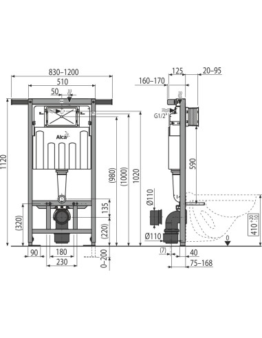 Alcaplast Jádromodul - Podtynkowy system instalacyjny do suchej zabudowy AM102/1120