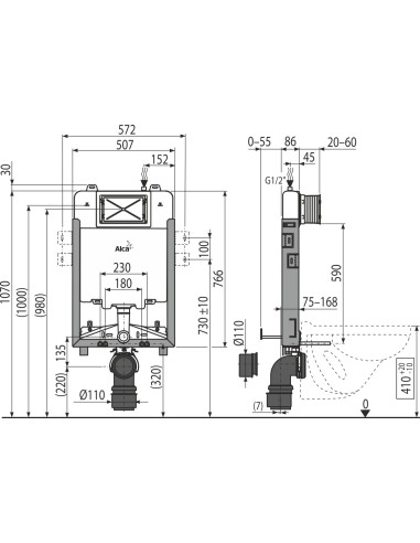 Alcaplast Renovmodul Slim - Podtynkowy system instalacyjny do zabudowy ciężkiej (wysokość zabudowy 1 m) AM1115/1000