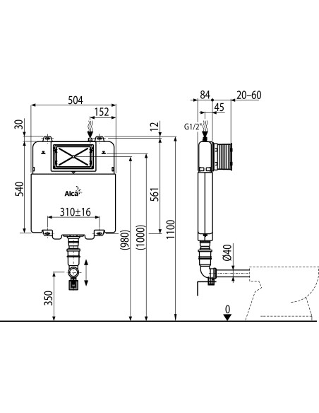 Alcaplast Basicmodul Slim - Zbiornik do zabudowy ciężkiej AM1112