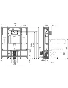 Alcaplast Solomodul– Podtynkowy system instalacyjny do suchej zabudowy (wolno stojący) - dla osób niepełnosprawnych AM116/1300H 2