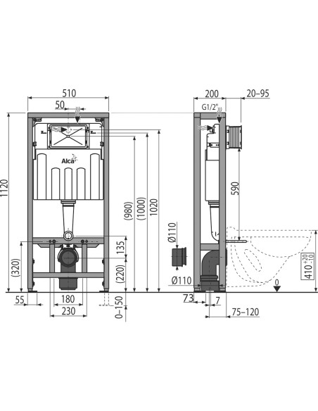 Alcaplast Solomodul – Podtynkowy system instalacyjny do suchej zabudowy (wolno stojący) AM116/1120