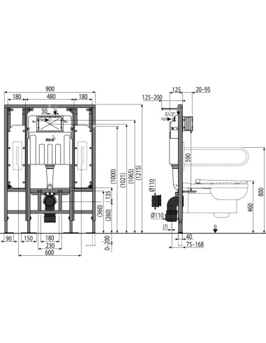 Alcaplast Sádromodul-Podtynkowy system instalacyjny do suchej zabudowy, dla osób o ograniczonej sprawności ruchowej AM101/1300H