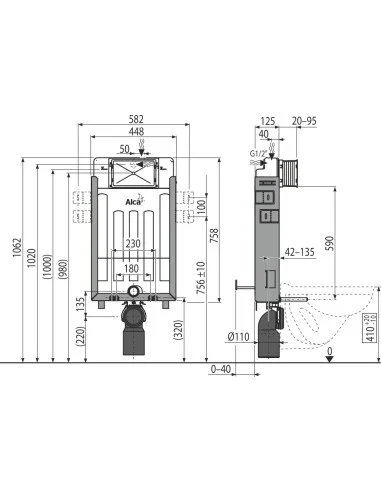 Alcaplast Renovmodul - Podtynkowy system instalacyjny ECOLOGY do zabudowy ciężkiej AM115/1000E