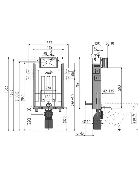 Alcaplast Renovmodul - Podtynkowy system instalacyjny ECOLOGY do zabudowy ciężkiej AM115/1000E