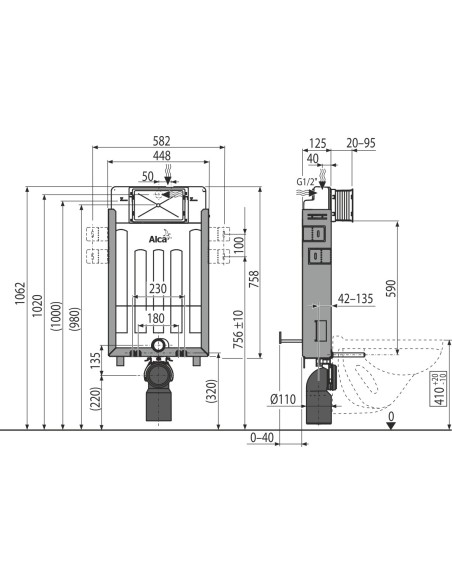 Alcaplast Renovmodul - Podtynkowy system instalacyjny do zabudowy ciężkiej AM115/1000