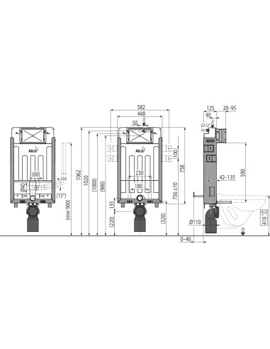 Alcaplast Renovmodul - Podtynkowy system instalacyjny do zabudowy z wentylacją ciężkiej AM115/1000V