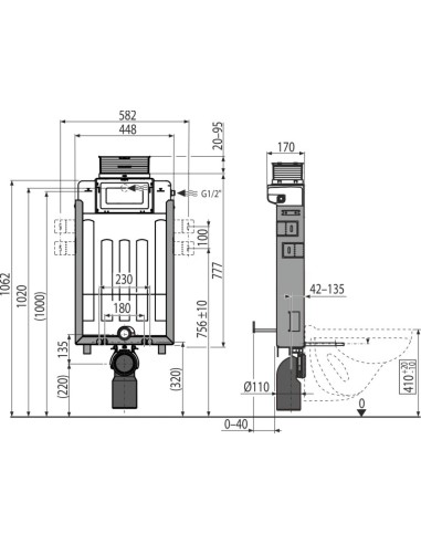 Alcaplast Renovmodul - Podtynkowy system instalacyjny do zabudowy ciężkiej  z kontrolą górną lub przednią AM119/1000