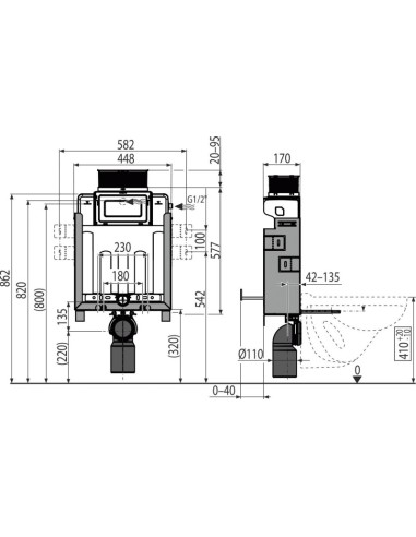 Alcaplast Renovmodul - Podtynkowy system instalacyjny do zabudowy ciężkiej  z kontrolą górną lub przednią AM119/850