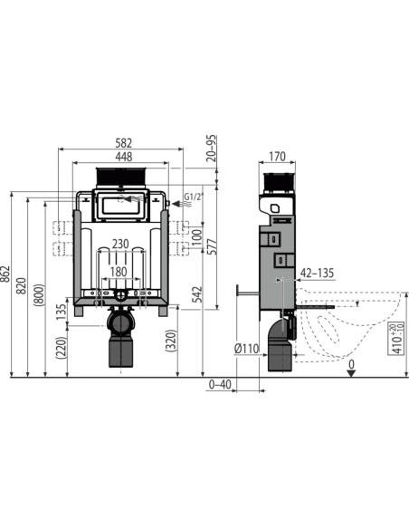 Alcaplast Renovmodul - Podtynkowy system instalacyjny do zabudowy ciężkiej  z kontrolą górną lub przednią AM119/850