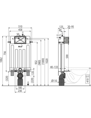 Alcaplast Alcamodul - Podtynkowy system instalacyjny ECOLOGY do zabudowy ciężkiej AM100/1000E