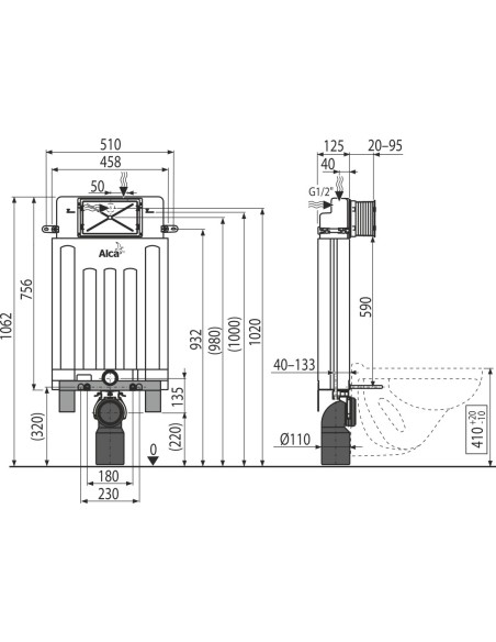 Alcaplast Alcamodul - Podtynkowy system instalacyjny ECOLOGY do zabudowy ciężkiej AM100/1000E
