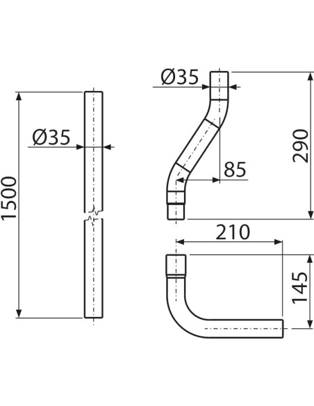 Alcaplast Komplet rur do górnopłuka DN35 A950