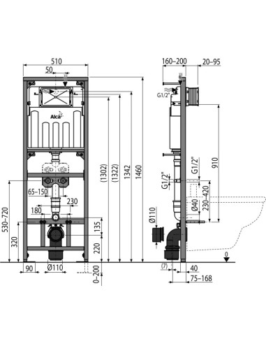 Alcaplast Rama montażowa ze zbiornikiem do miski i baterii z odpływem A108F/1500