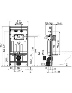 Alcaplast Rama montażowa ze zbiornikiem do miski i baterii z odpływem A108F/1100 2