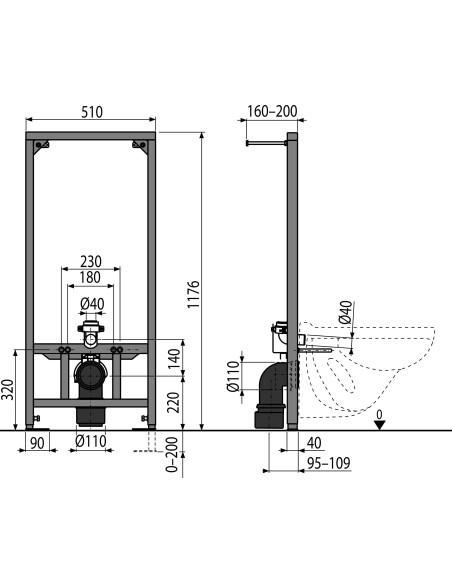 Alcaplast Rama montażowa do miski wiszącej (wysokość zabudowy 1,2 m) A114/1200