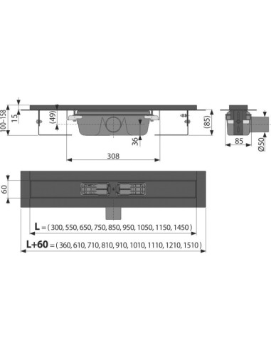 Alcaplast LOW-Odwodnienie liniowe z obramowaniem dla rusztu perforowanego,odpływ pionowy APZ1101-300