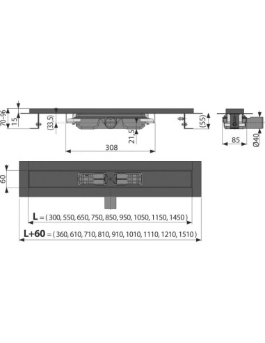 Alcaplast LOW-Odwodnienie liniowe z obramowaniem dla rusztu perforowanego, czarny-mat APZ101BLACK-550