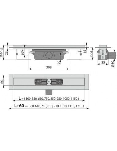 ALCAPLAST Odpływ podłogowy z obramowaniem do pełnego rusztu APZ6 Professional 550