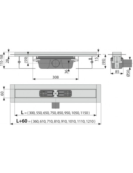 ALCAPLAST Odpływ podłogowy z obramowaniem do pełnego rusztu APZ6 Professional 950