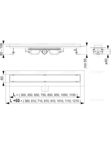 Alcaplast Professional Low - Odpływ podłogowy z obramowaniem do rusztu pełnego APZ106-300