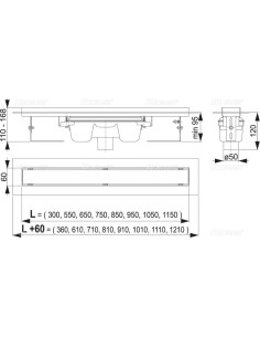 Alcaplast Professional-Odpływ podłogowy z obramowaniem do pełnego rusztu,odpływ pionowy APZ1006-950 2
