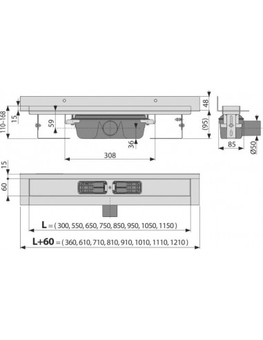 Alcaplast Professional Low - Odpływ podłogowy z obramowaniem do rusztu pełnego, odpływ pionowy APZ1106-850