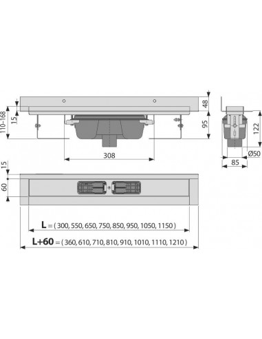 Alcaplast Wall Low - Odpływ podłogowy z obramowaniem do rusztu pełnego i kołnierzem przymocowanym do ściany APZ116-300